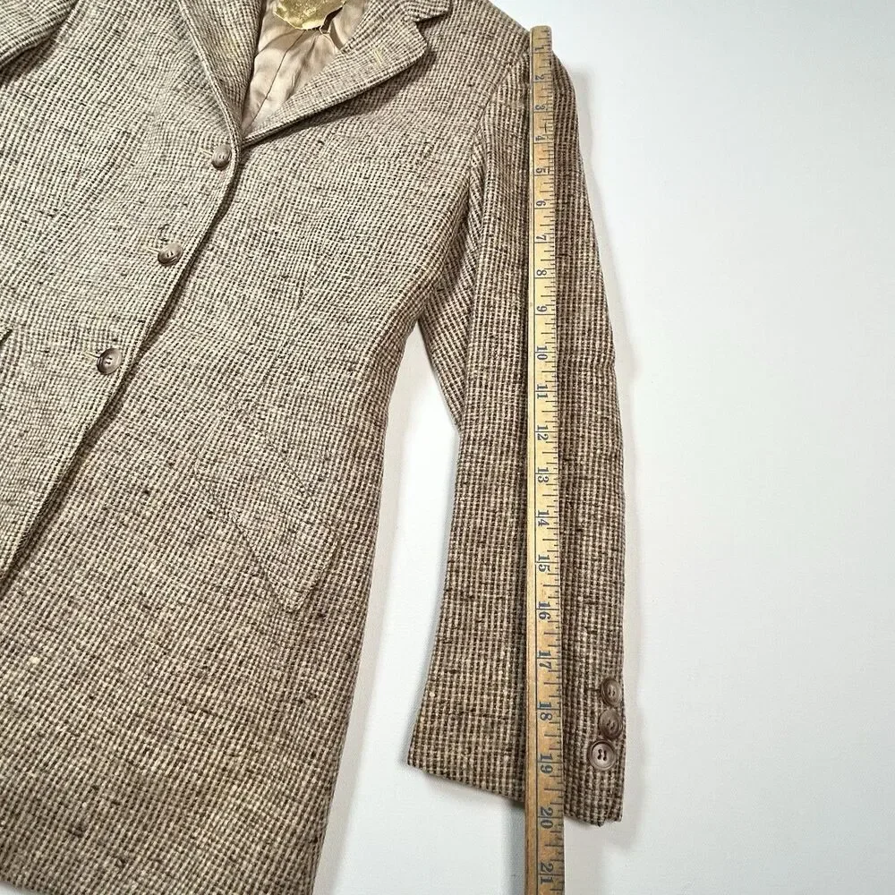 True Vintage 50s Tweed Jacket Blazer Womens XS Brown Cream Sandra Sirianni